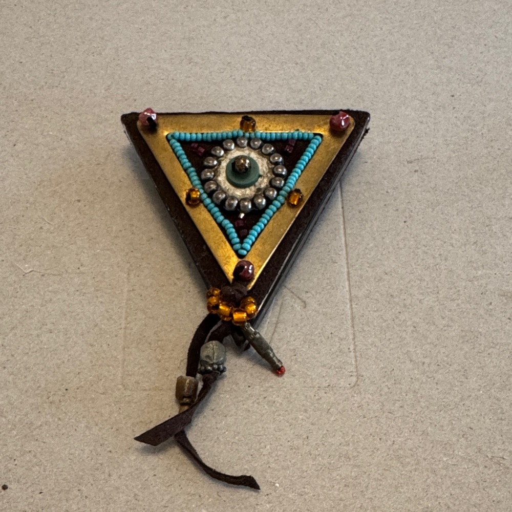 Handcrafted Triangle Brooch with Beaded Design